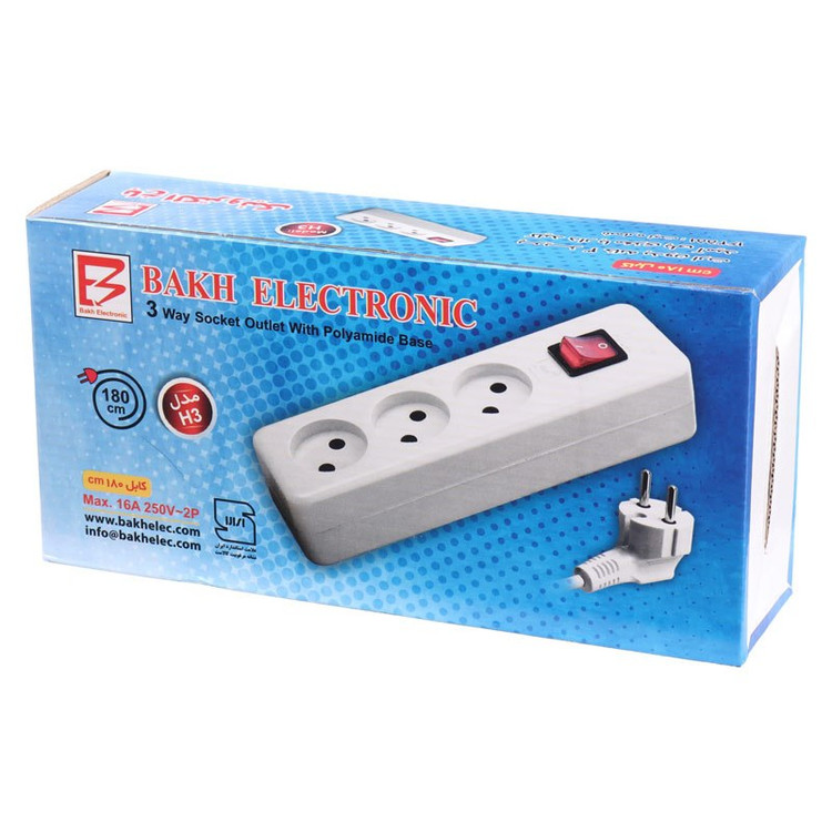 سه خانه برق باخ الکترونیک بدون ارت H-3 کابل 1.8 متری