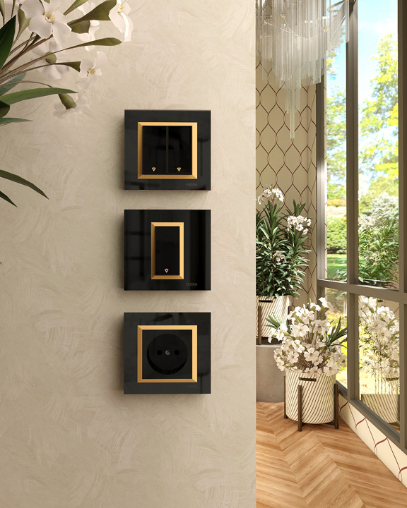 کلید و پریز مدل ویراپرو زه طلایی، طرح کلاسیک (رنگ مشکی زه طلایی)